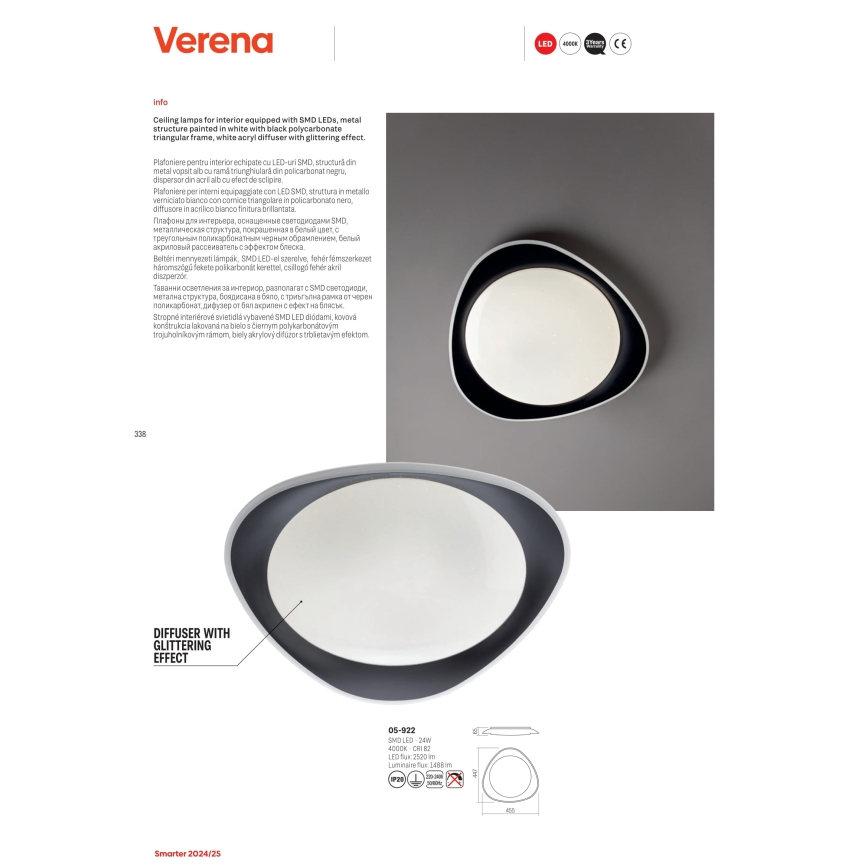 Redo 05-922 - LED Griestu lampa VERENA LED/24W/230V antracīta