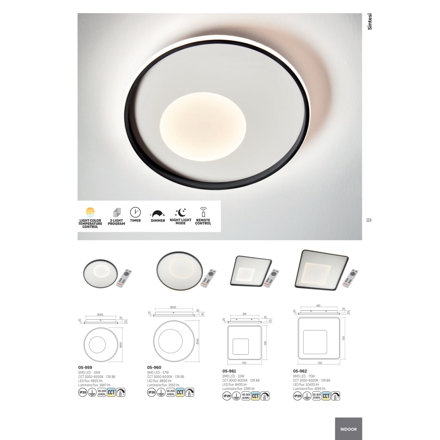 Redo 05-959 - LED Aptumšojama griestu lampa SINTESI LED/45W/230V d. 45 cm 3000-6000K + tālvadības pults