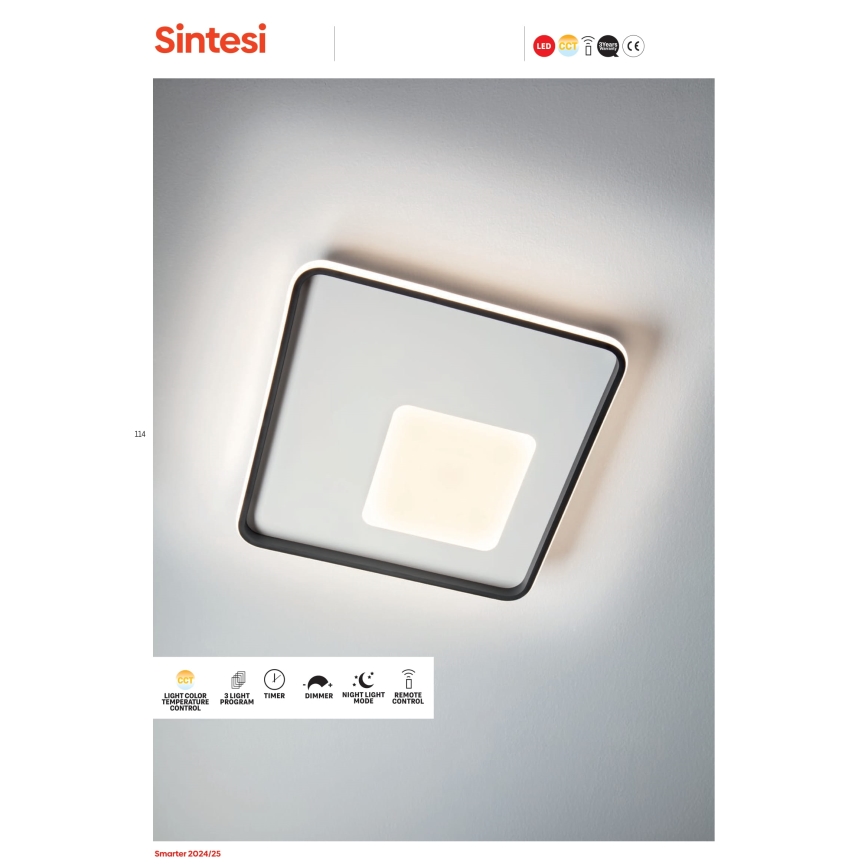 Redo 05-961 - LED Aptumšojama griestu lampa SINTESI LED/53W/230V 45x45 cm 3000-6000K + tālvadības pults