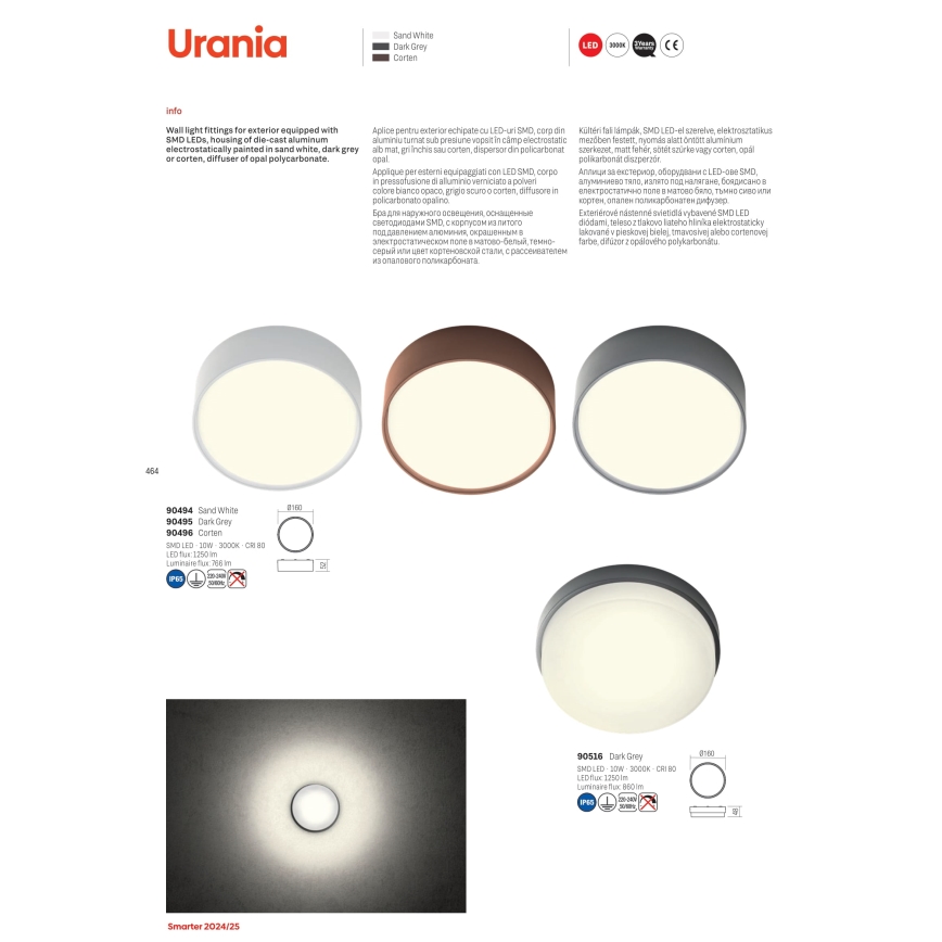 Redo 90494 - LED Āra griestu lampa URANIA LED/10W/230V d. 16 cm 3000K IP65 balta