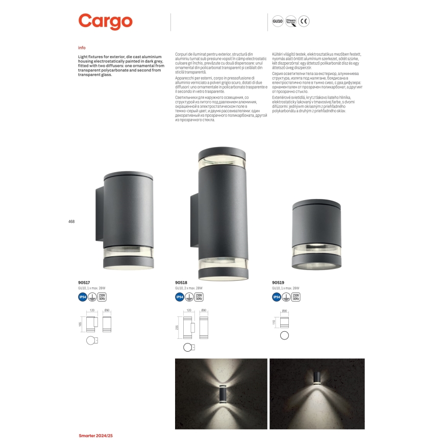 Redo 90518 - Āra sienas lampa CARGO 2xGU10/28W/230V IP54 antracīta