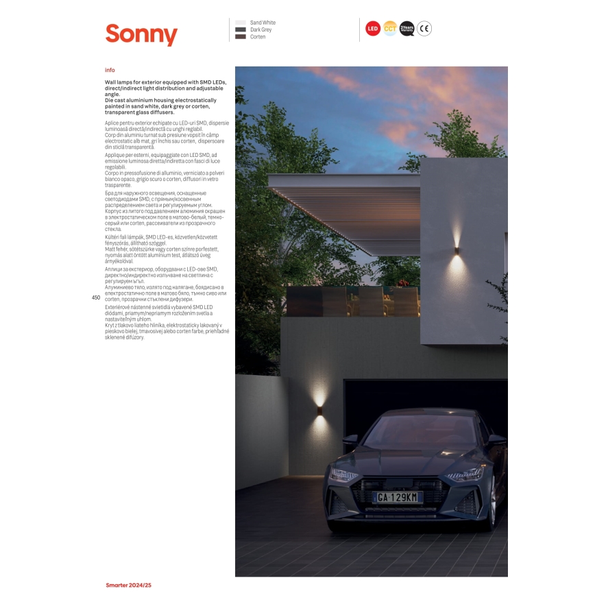 Redo 90635 - LED Āra sienas lampa SONNY 2xLED/5W/230V 2200/3000/4000K IP54 balta