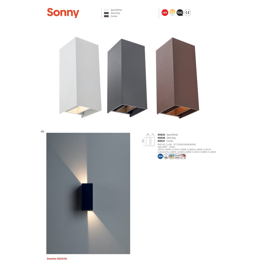 Redo 90635 - LED Āra sienas lampa SONNY 2xLED/5W/230V 2200/3000/4000K IP54 balta