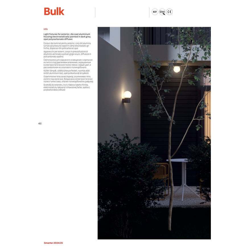 Redo 90642 - Āra lampa BULK 1xE27/28W/230V 50 cm IP44 antracīta