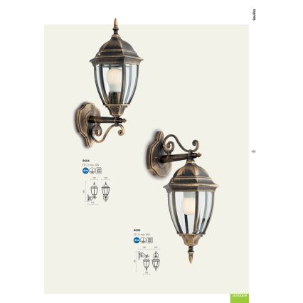 Redo 9605 - Āra sienas lampa SEVILLA 1xE27/42W/230V IP44 zelta/patina
