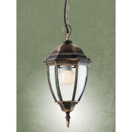 Redo 9607 - Āra lustra ar ķēdi SEVILLA 1xE27/42W/230V IP44 zelta/patina