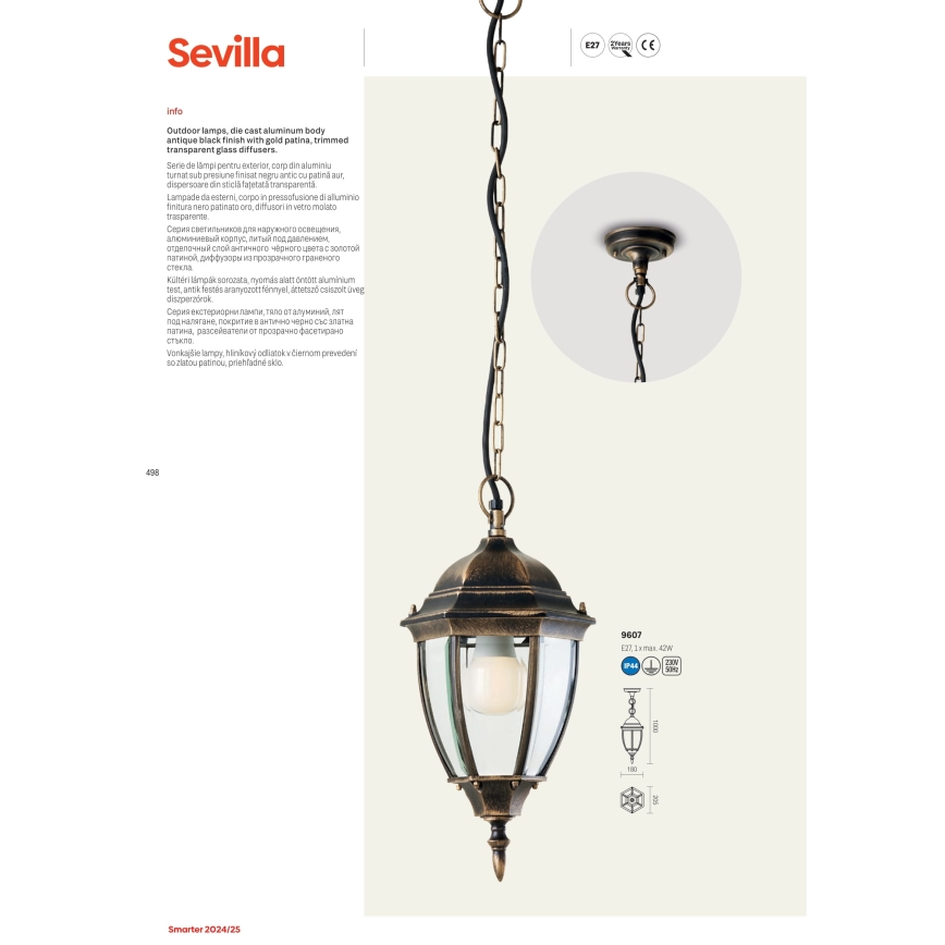 Redo 9609 - Āra lampa SEVILLA 2xE27/42W/230V IP44 zelta/patina