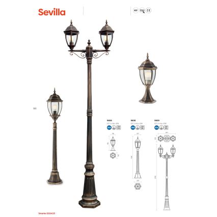 Redo 9609 - Āra lampa SEVILLA 2xE27/42W/230V IP44 zelta/patina