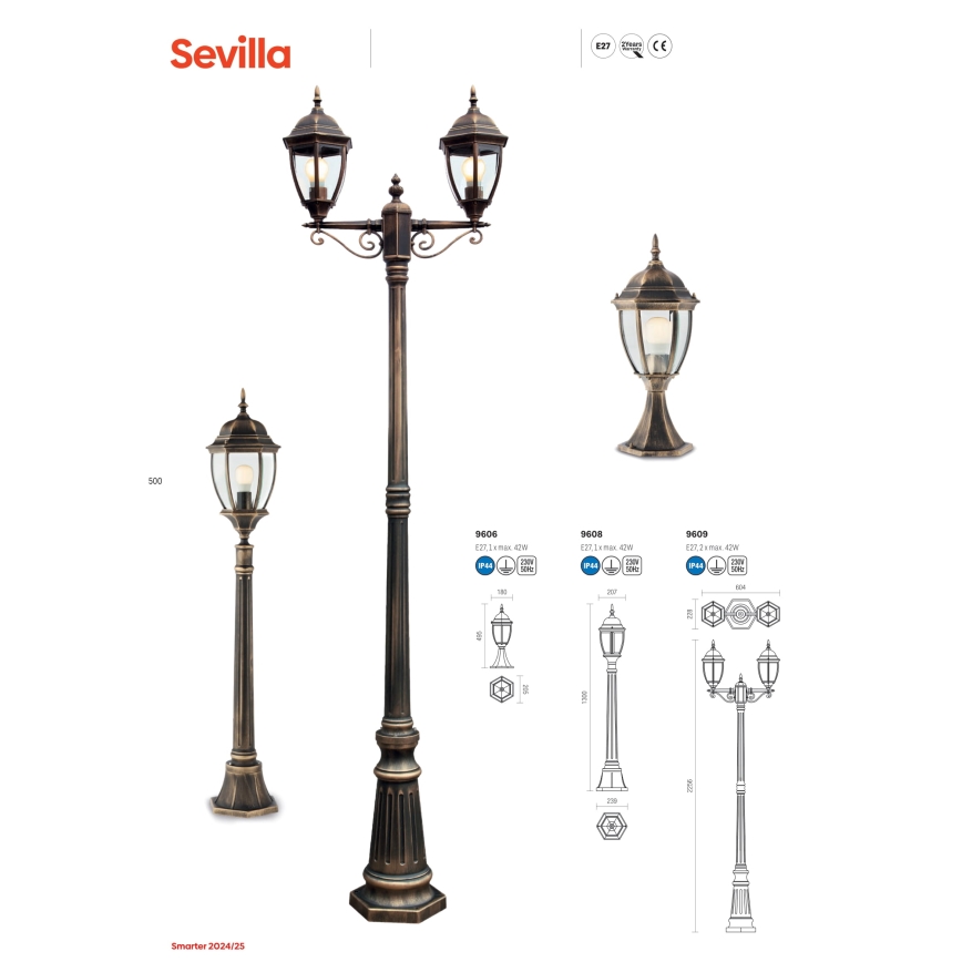 Redo 9609 - Āra lampa SEVILLA 2xE27/42W/230V IP44 zelta/patina