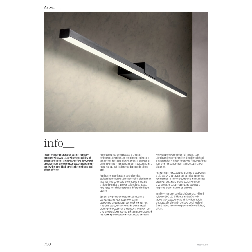 Redo01-3269 - LED Vannas istabas spoguļa apgaismojums ASTON LED/12W/230V 60 cm CRI 90 IP44 spīdīgi hromēts