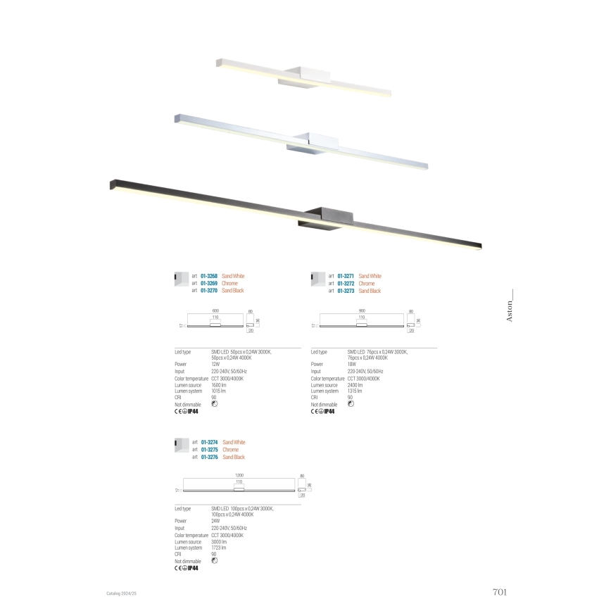 Redo01-3269 - LED Vannas istabas spoguļa apgaismojums ASTON LED/12W/230V 60 cm CRI 90 IP44 spīdīgi hromēts