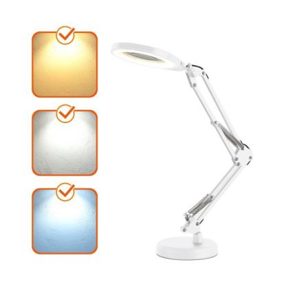 LED regulējama galda lampa ar lupu 2 vienā AURIQ LOUPE LED/10W/5V 3000/4000/6500K balta