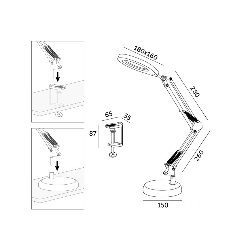LED regulējama galda lampa ar lupu 2 vienā AURIQ LOUPE LED/10W/5V 3000/4000/6500K balta