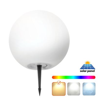 LED RGBW regulējama dārza saules lampa GARDEN BALL LED/5W/3,7V 3000K IP54 2200 mAh Ø30 cm + tālvadība