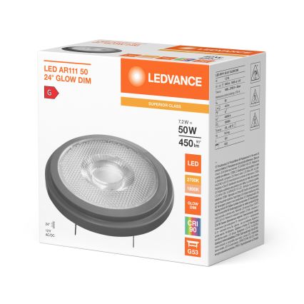 Regulējama LED spuldze AR111 G53/7,2W/12V 1800-2700K 24° CRI 90 - Ledvance