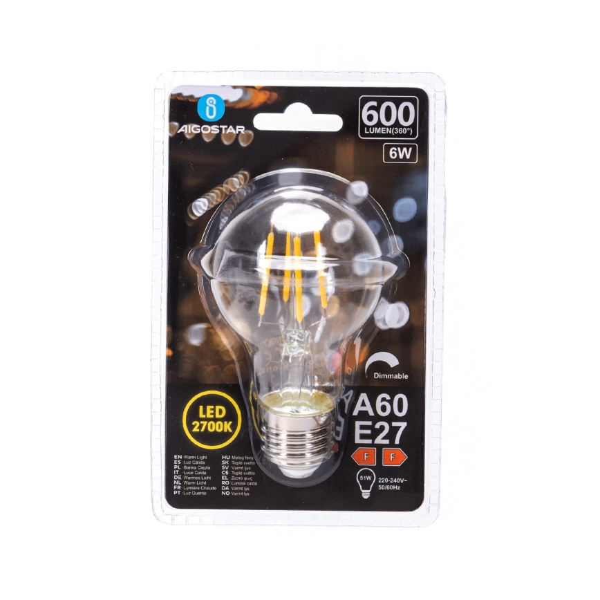 Regulējama LED spuldze FILAMENT A60 E27/6W/230V 2700K - Aigostar