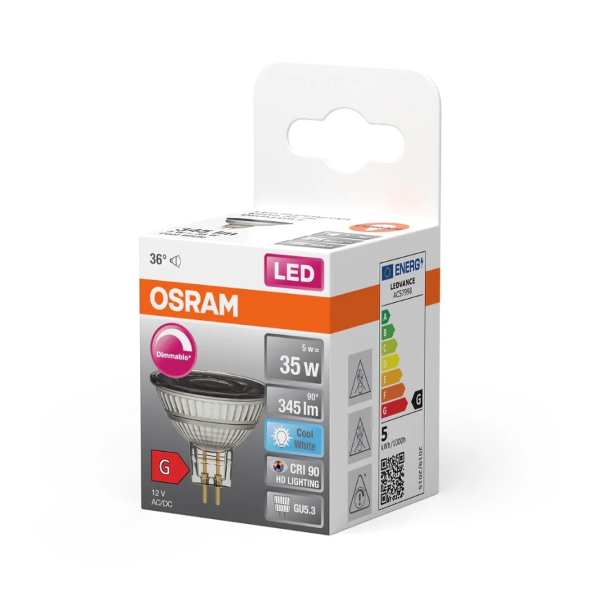 Regulējama LED spuldze MR16 GU5,3/5W/12V 4000K 36° CRI 90 - Osram