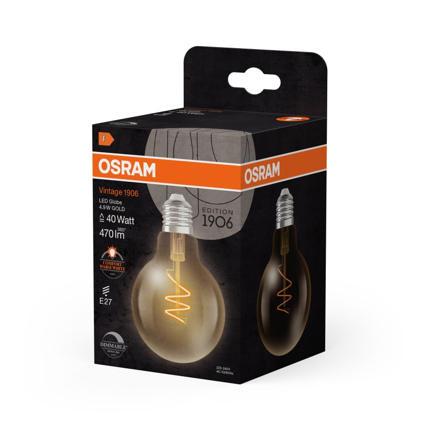 Regulējama LED spuldze VINTAGE FILAMENT E27/4,9W/230V 2200K CRI 90 - Osram