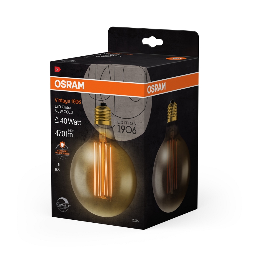 Regulējama LED spuldze VINTAGE FILAMENT E27/5,8W/230V 2200K - Osram