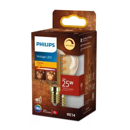 Regulējamā LED spuldze VINTAGE Philips P45 E14/3W/230V 2200K