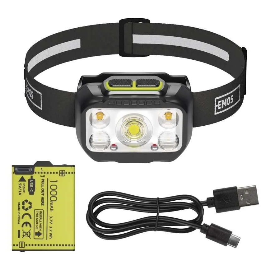 Regulējama uzlādējamā LED galvas lampa/3xAAA/1000 mAh 3,7V