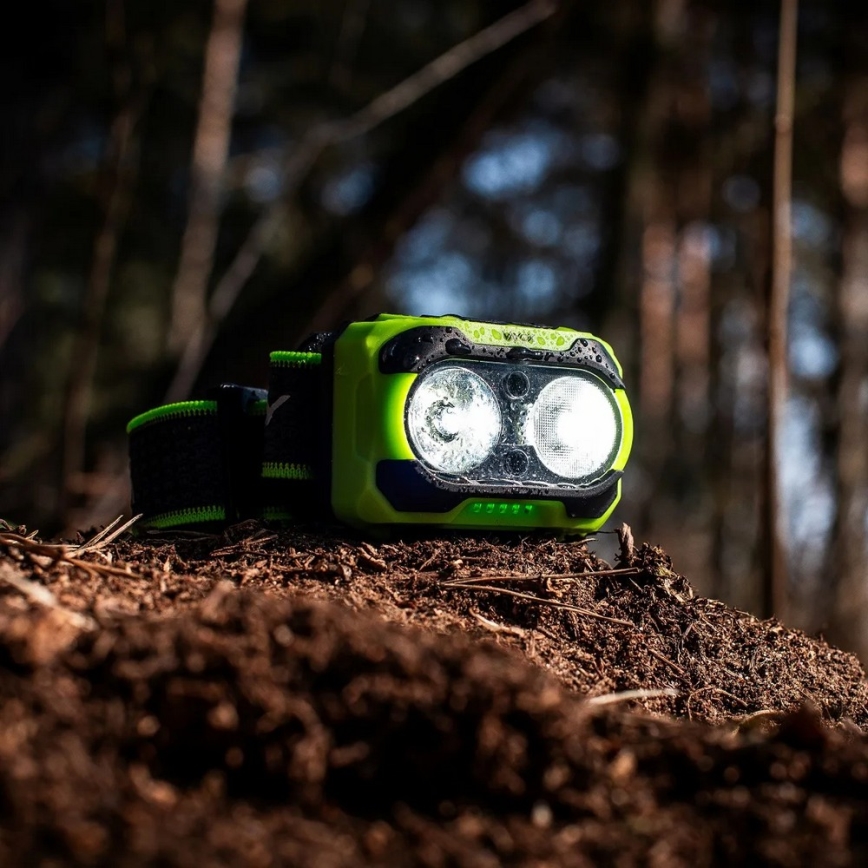 Regulējama LED uzlādējamā galvas lampa ar sensoru un sarkano gaismu LED/10W/5V/3xAAA IP44 600 lm 1200 mAh