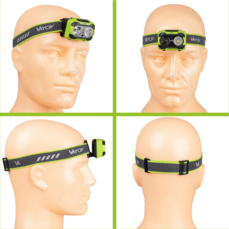 Regulējama LED uzlādējamā galvas lampa ar sensoru un sarkano gaismu LED/10W/5V/3xAAA IP44 600 lm 1200 mAh