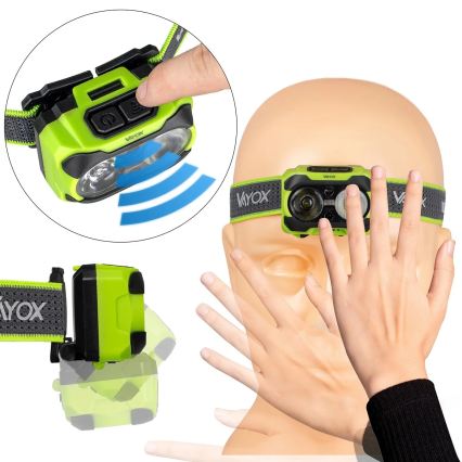 Regulējama LED uzlādējamā galvas lampa ar sensoru un sarkano gaismu LED/10W/5V/3xAAA IP44 600 lm 1200 mAh