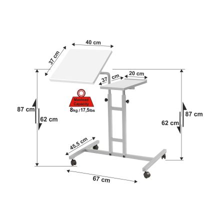 Regulējams galds GLEN 87x67 cm balts