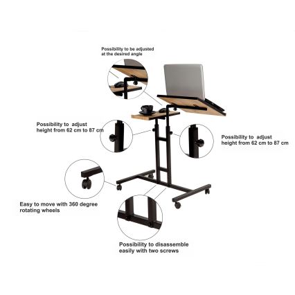 Regulējams galds GLEN 87x67 cm brūns/melns