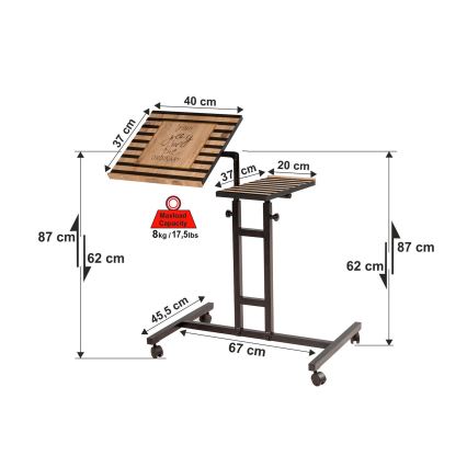 Regulējams galds GLEN 87x67 cm brūns/melns