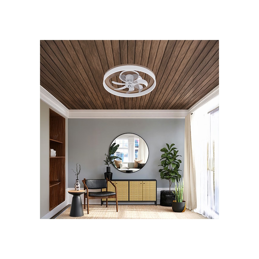 LED griestu lampa ar ventilatoru, ar regulējamu spilgtumu, LED/40W/230V 3000–6500K, diametrs 50 cm, brūna/balta + tālvadība