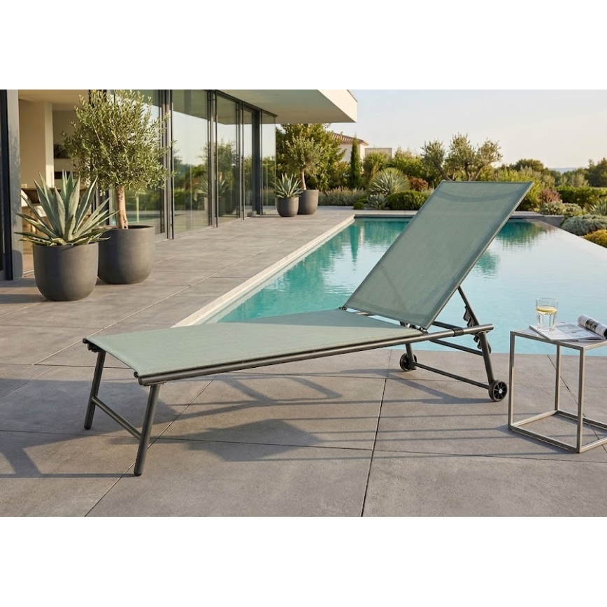 Regulējams sauļošanās krēsls TERA 57x185 cm zaļš