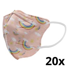 Respirators bērnu izmērs FFP2 Kids NR CE 0370 Rainbow rozā 20gab