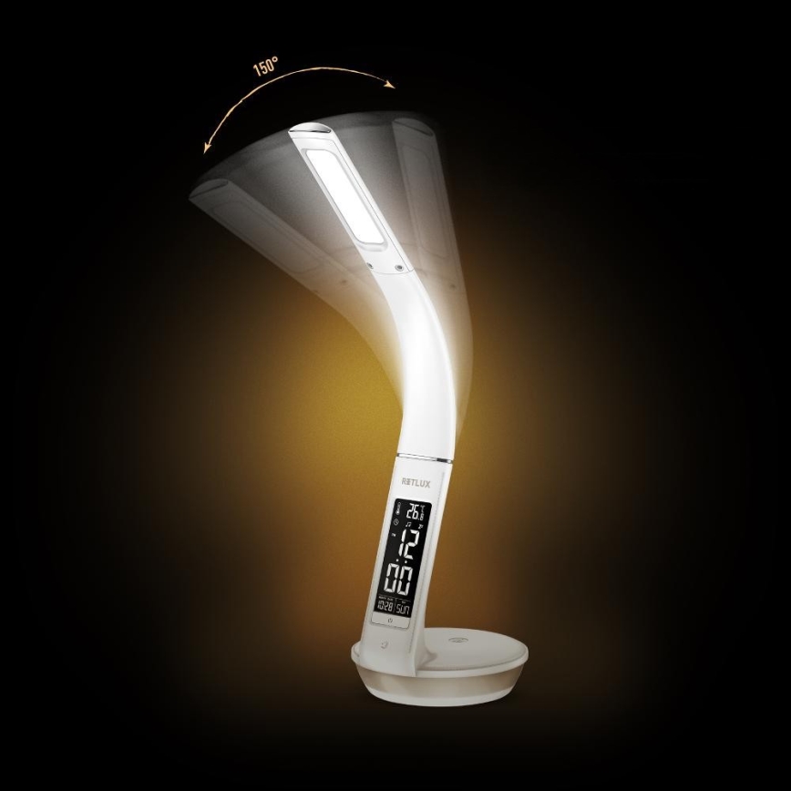 LED Aptumšojama galda lampa ar bezvadu uzlādi Qi 5W un ekrāns LED/6W/230V/1xCR2032 3000/4000/6000K balta