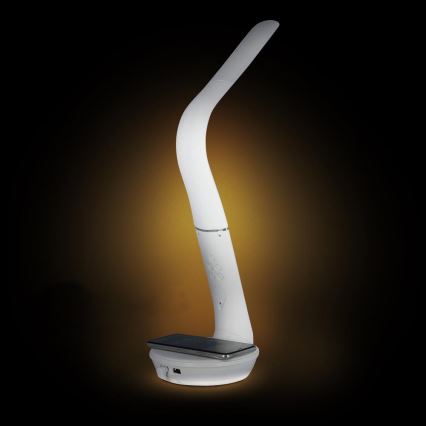 LED Aptumšojama galda lampa ar bezvadu uzlādi Qi 5W un ekrāns LED/6W/230V/1xCR2032 3000/4000/6000K balta