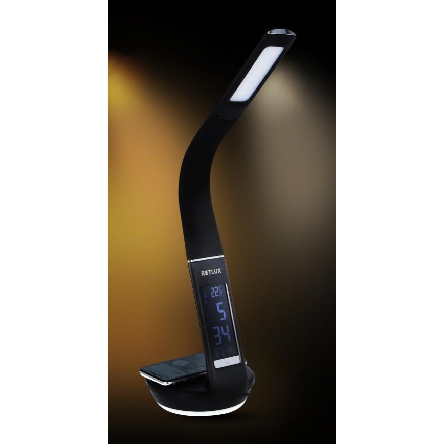 LED Aptumšojama galda lampa ar bezvadu uzlādi Qi 5W un ekrāns LED/6W/230V/1xCR2032 3000/4000/6000K melna