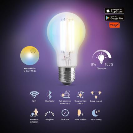 LED Aptumšojama spuldze FILAMENT A60 E27/7W/230V 2700-6500K Wi-Fi Tuya