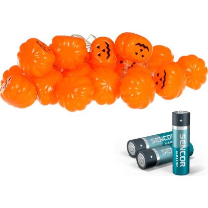 LED Dekoratīva virtene HALLOWEEN 20xLED/3xAA/silti balta 3,3m ķirbji