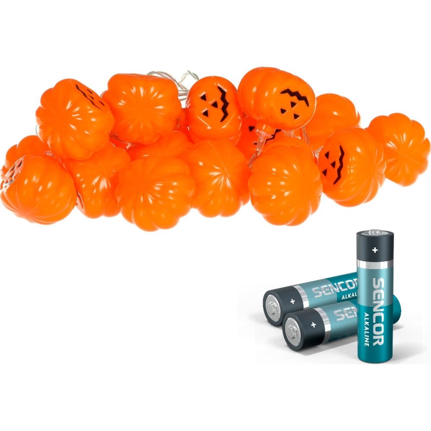 LED Dekoratīva virtene HALLOWEEN 20xLED/3xAA/silti balta 3,3m ķirbji