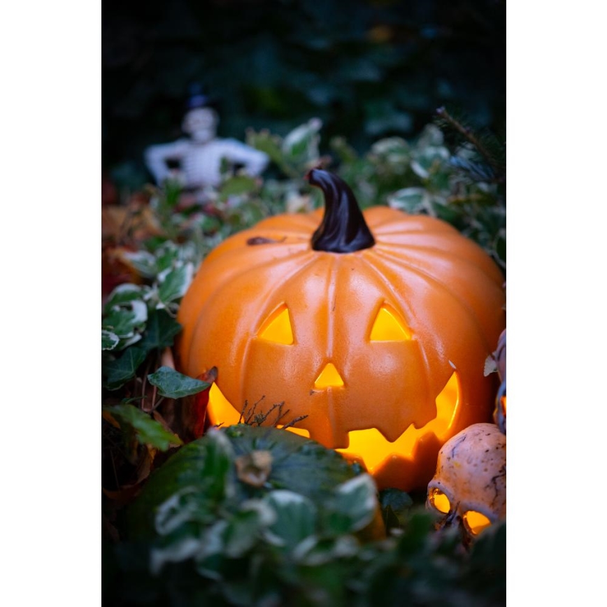 LED Keramikas ķirbis HALLOWEEN LED/3xLR44/silti balta