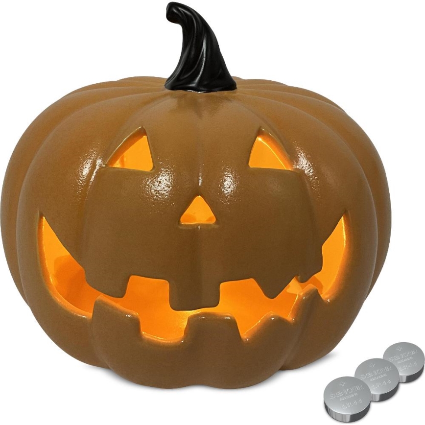 LED Keramikas ķirbis HALLOWEEN LED/3xLR44/silti balta