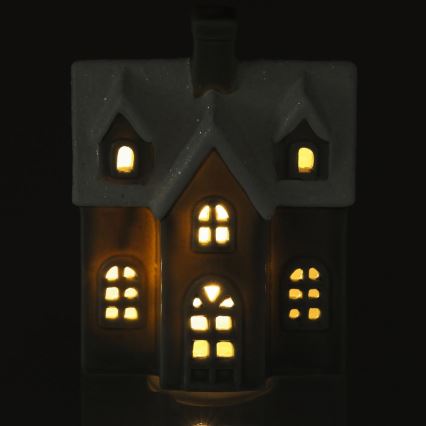 LED Porcelāna rotājums LED/2xLR44/silti balta māja pelēka