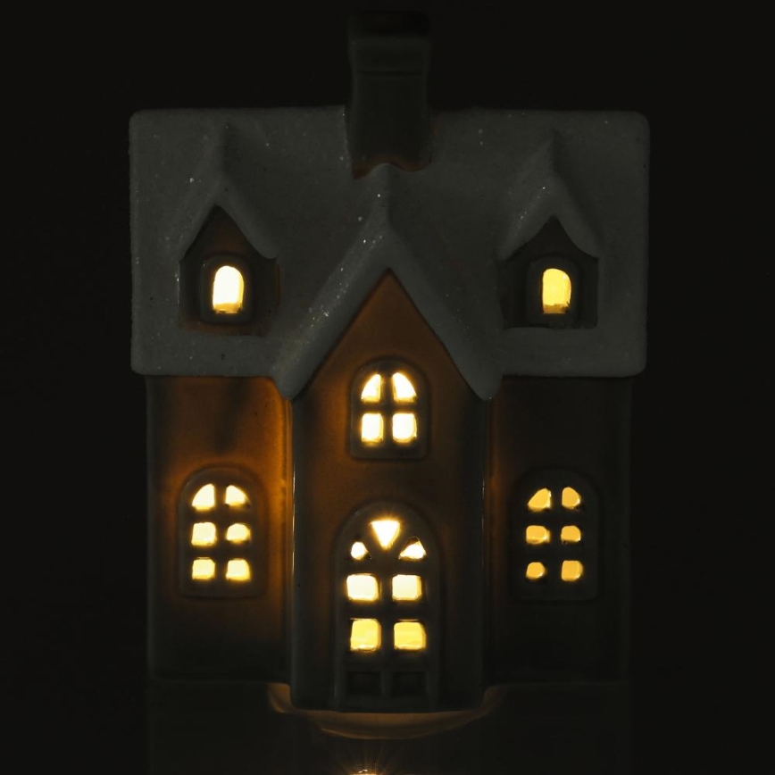 LED Porcelāna rotājums LED/2xLR44/silti balta māja pelēka