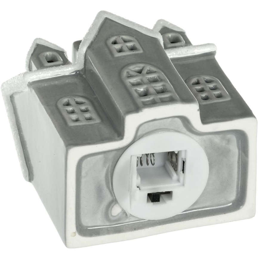 LED Porcelāna rotājums LED/2xLR44/silti balta māja pelēka