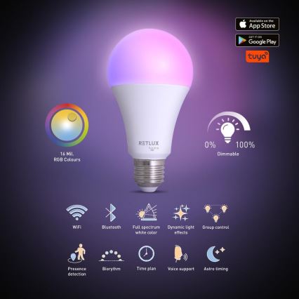 LED RGBW Aptumšojama spuldze A70 E27/14W/230V 2700-6500K Wi-Fi Tuya