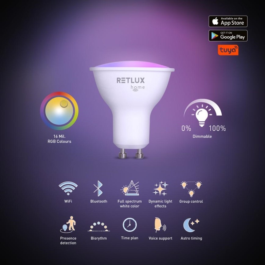 LED RGBW Aptumšojama spuldze MR16 GU10/4,5W/230V 2700-6500K Wi-Fi Tuya