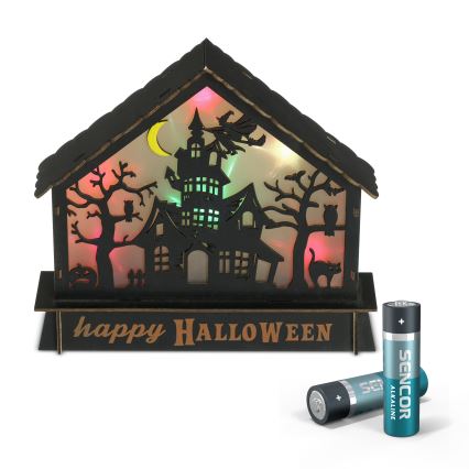 LED Rotājums HALLOWEEN LED/2xAA/daudzkrāsaina spoku māja