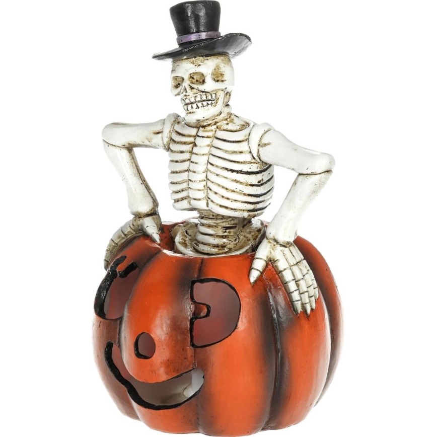 LED Rotājums HALLOWEEN LED/2xLR44/silti balta skelets ķirbī sveķi