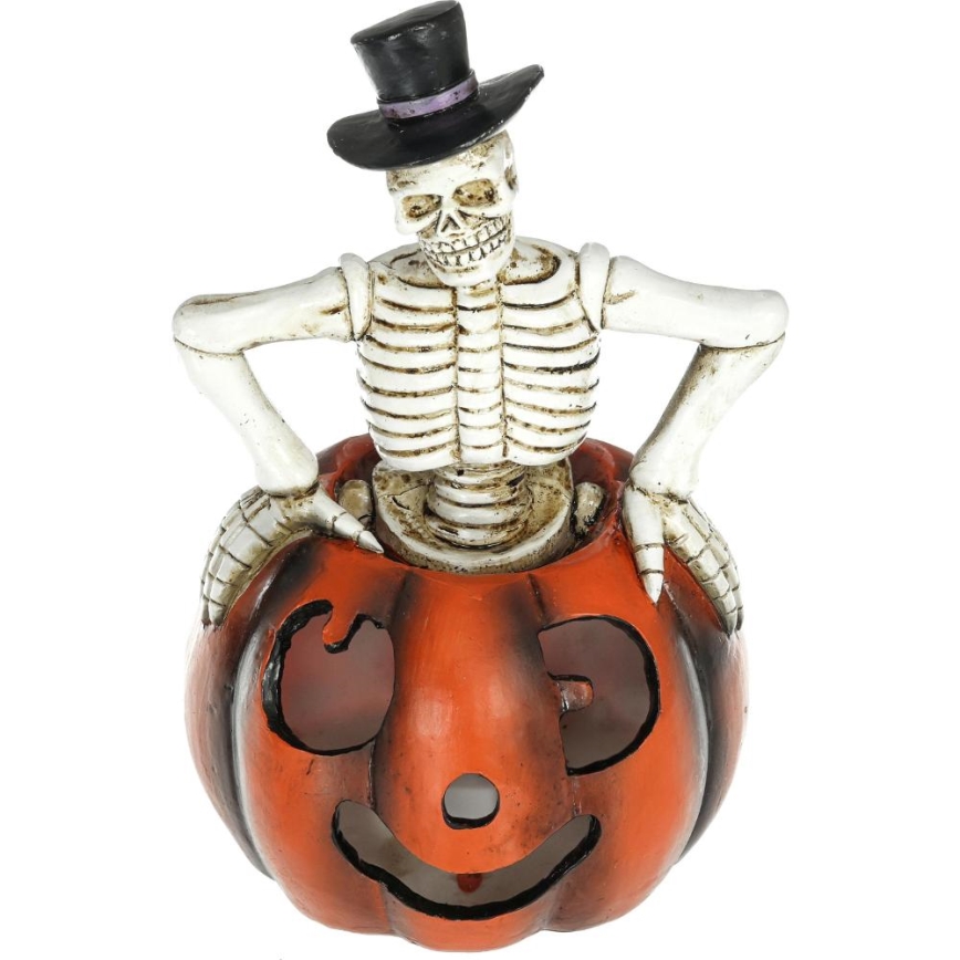 LED Rotājums HALLOWEEN LED/2xLR44/silti balta skelets ķirbī sveķi